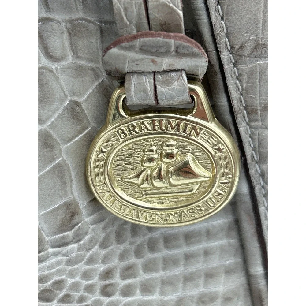 Brahmin Melbourne Duxbury Satchel Sand Shell Croc Embossed Leather Tote Bag
